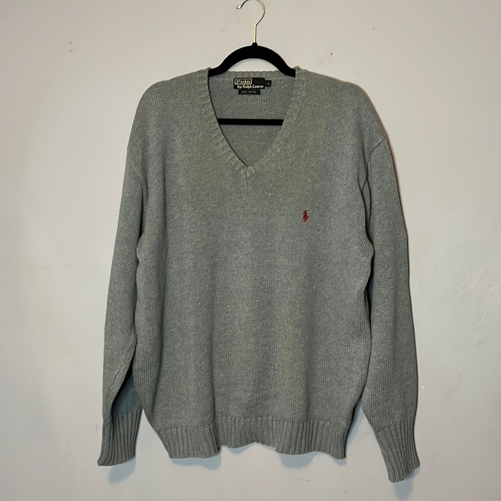 Light Blue Cotton V Neck Polo Ralph Lauren Sweater